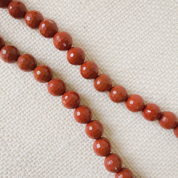 Red Jasper Gemstone Brick Red Disco Faceted Round Beaded Simple Collar Necklace - Picture 8 of 11